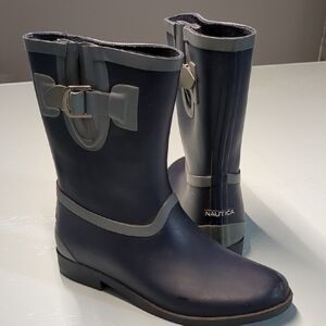 Nautica Women's Navy and Gray Mid-Calf Rain Boots Sz 8